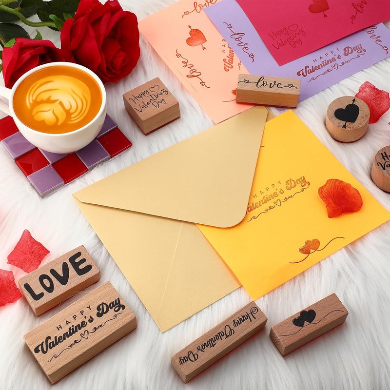 Supervitae 8 Pcs Valentine's Rubber Stamp Set Wooden Rubber Stamps Happy Valentine Heart Stamp Vintage Wooden Rubber Art Stamps for Crafting and DIY Scrapbooking Card Making Hand Book(Word) - Image 5